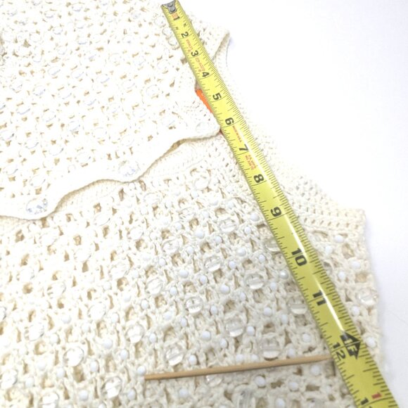 Crochet Cardigan Sweater Shrug Beaded Ivory Party Size XS Cropped Cynthia Steffe - Picture 12 of 16